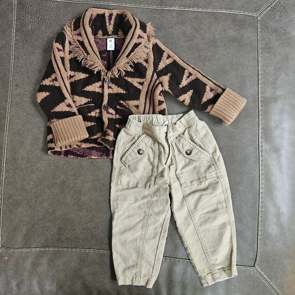 Banana Republic Baby Toddler 2PC Set Southwestern Cardigan & Linen Pants 2T
